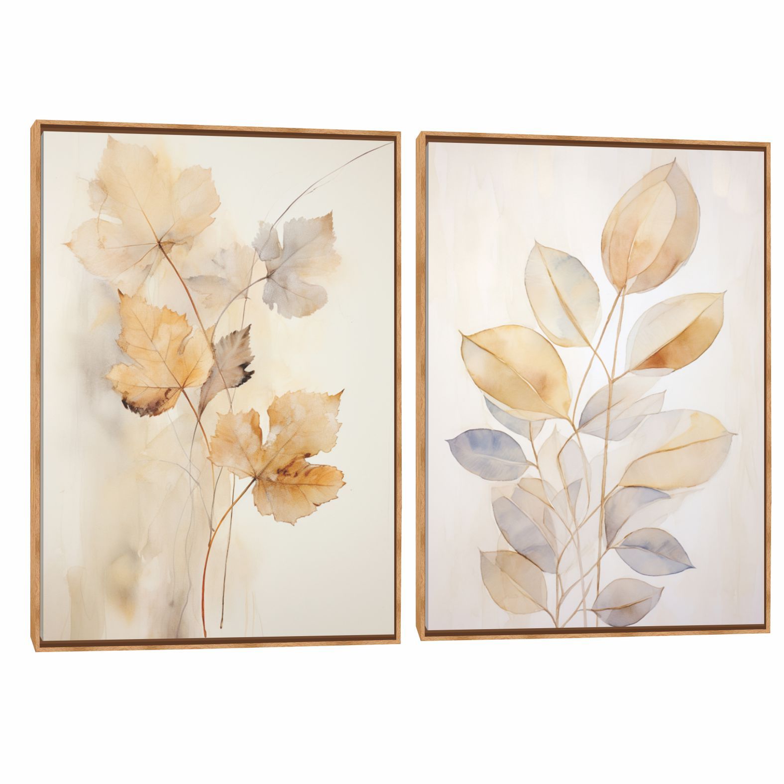 Quadro Decorativo Composição Duplo Folhas Suaves 
