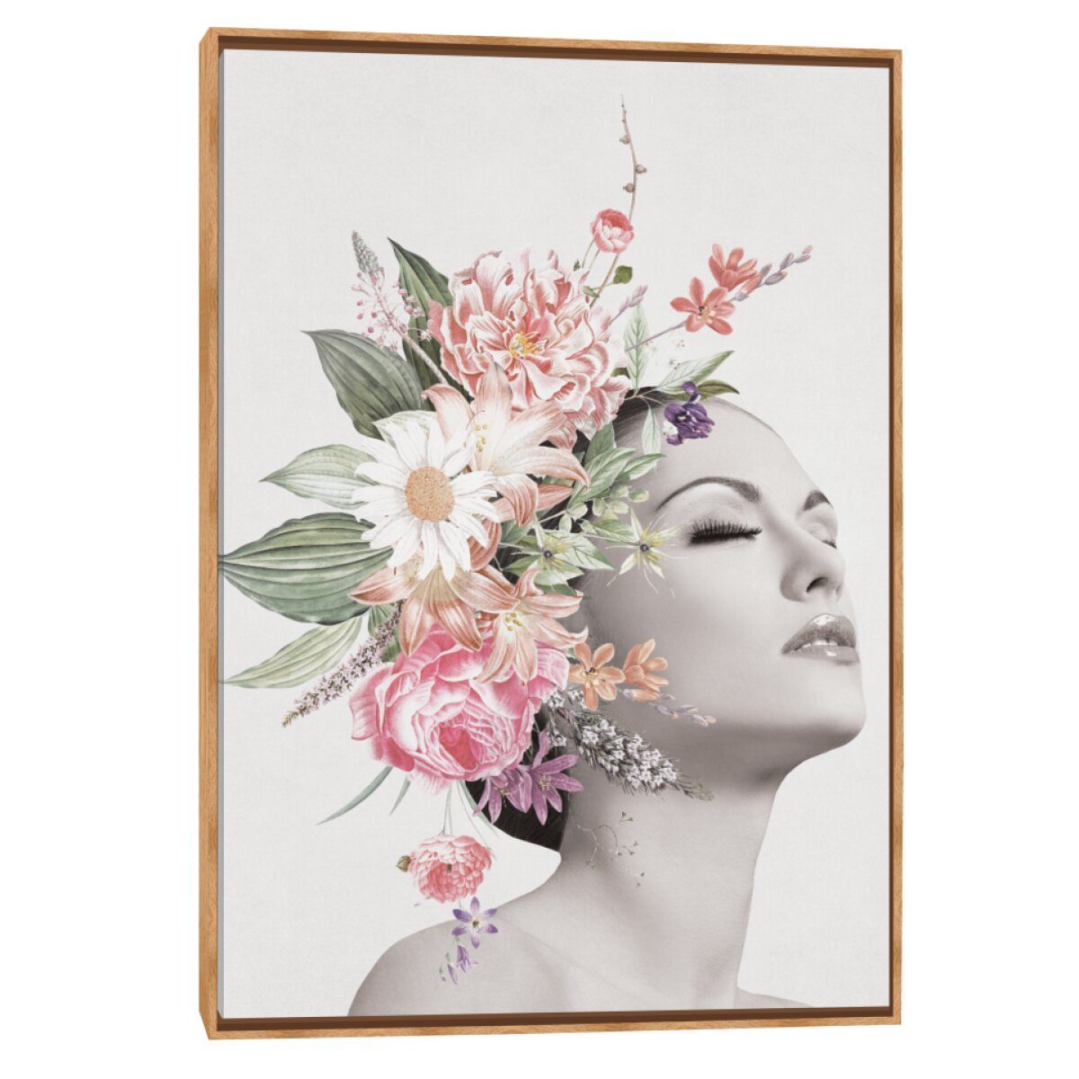 Quadro Outlet - Moça e Flor I 120x80cm Madeira Clara -  30% Off