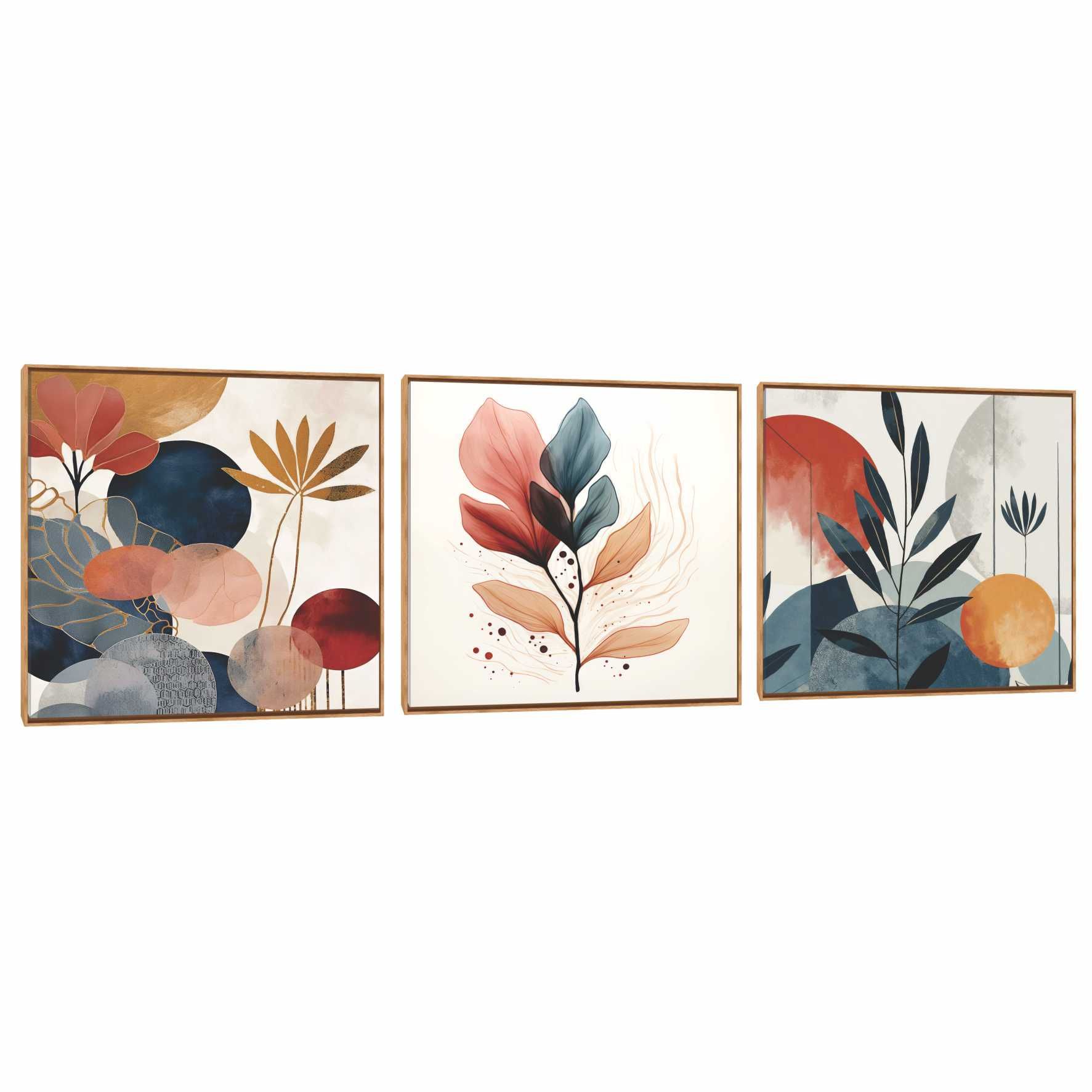 Quadro Decorativo Composição Trio Coral Gold 