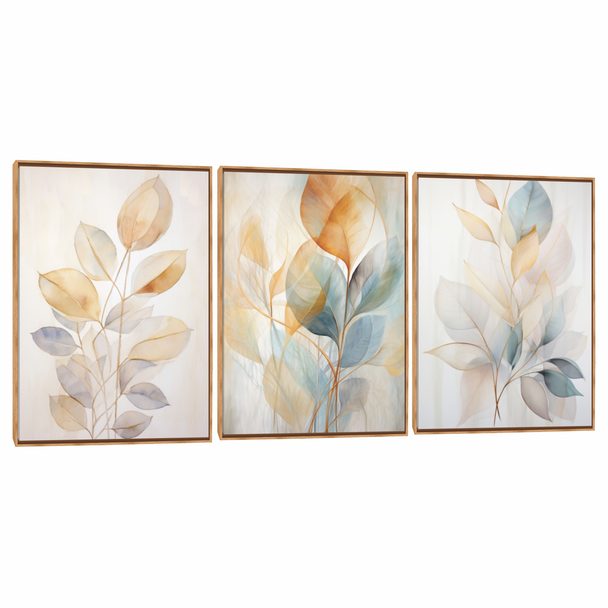 Quadro Decorativo Composição Trio Folhas Suave