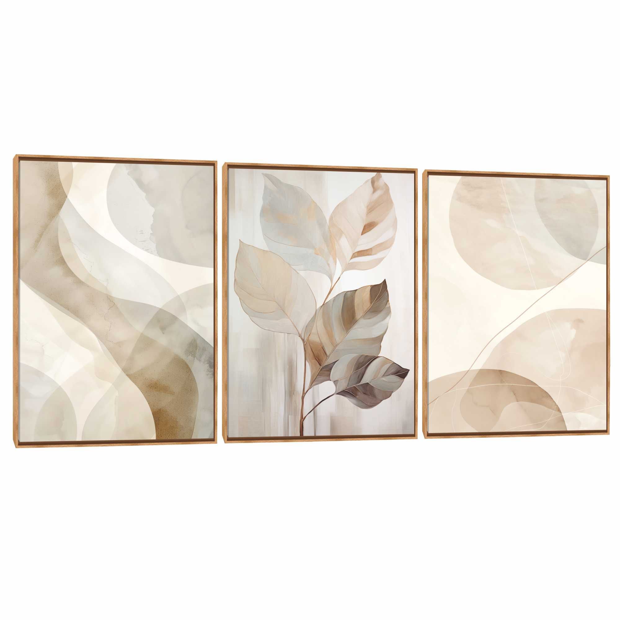 Quadro Decorativo Composição Trio Orgânico Bege