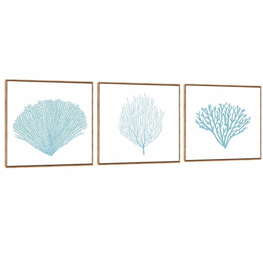  Quadro Decorativo Composição Trio Algas Az