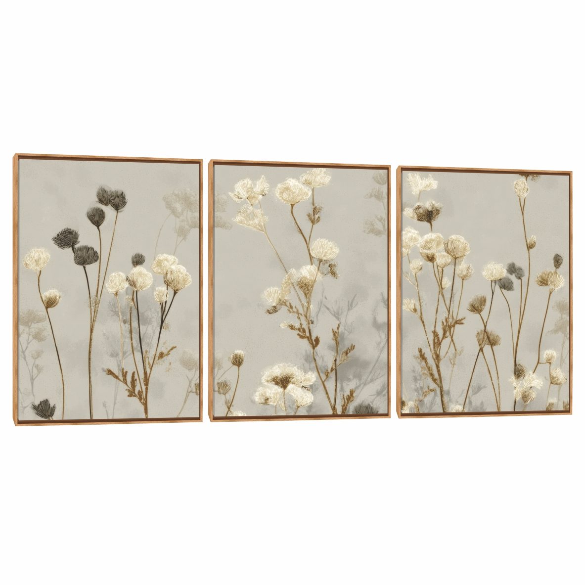 Quadro Decorativo Composição Trio Flor de Linho