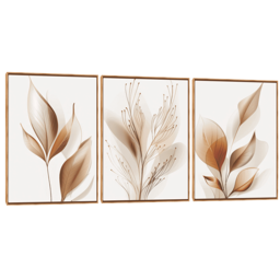 Quadro Decorativo Composição Trio Folhagem Castanho Suave