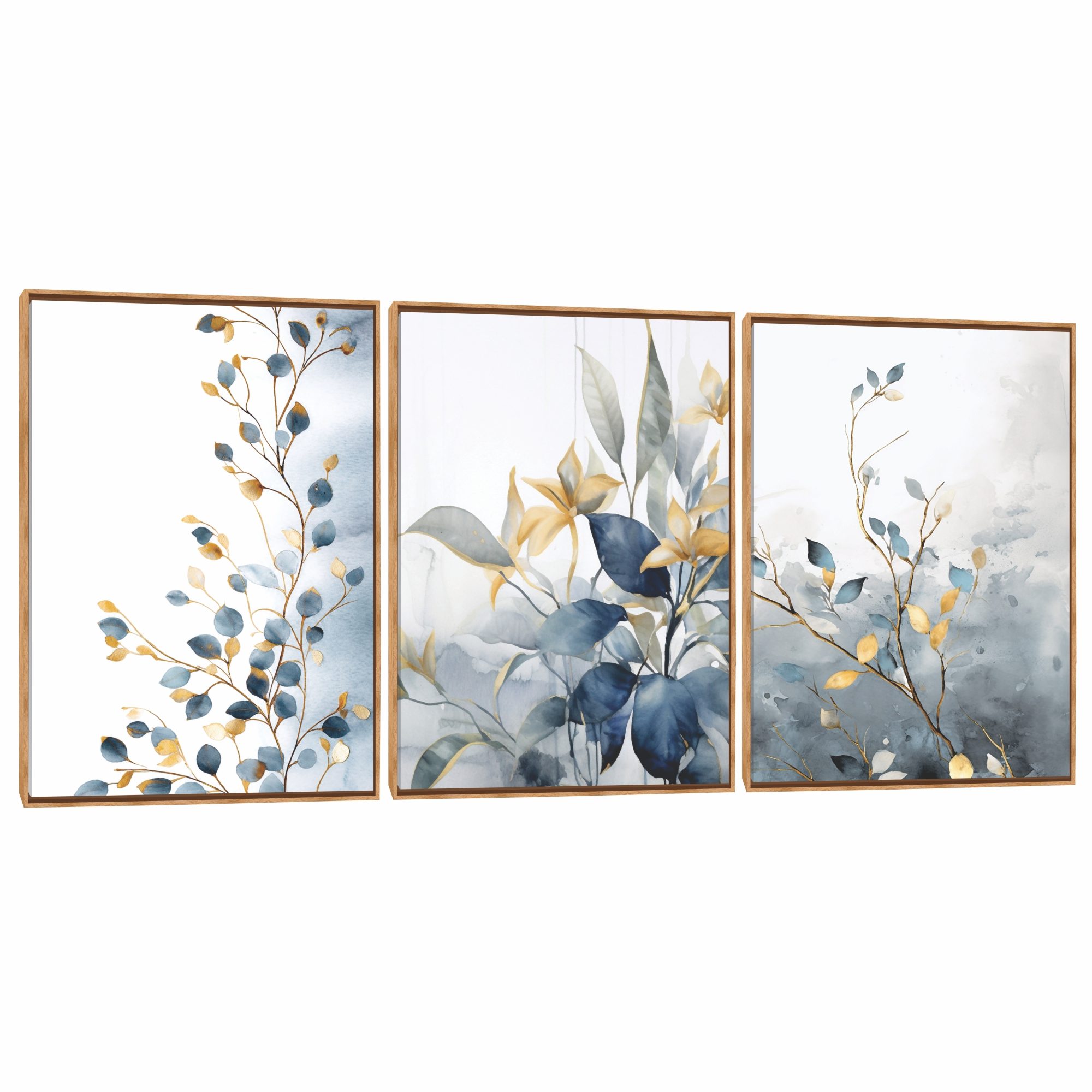 Quadro Decorativo Composição Trio Folhas Azuis