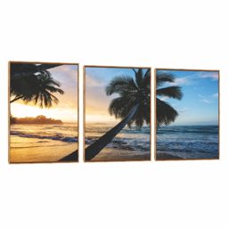 Quadro Decorativo Composição Trio Palmeira e Onda