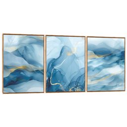 Quadro Decorativo Composição Trio Suave Azul Dourado
